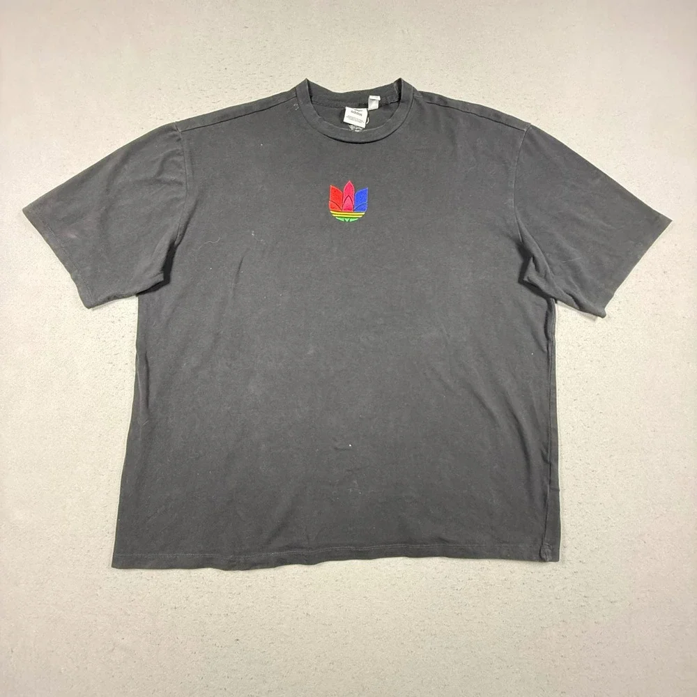 Adidas Originals Mens Black Multicolor 3D Trefoil Logo Embroidered T-Shirt L